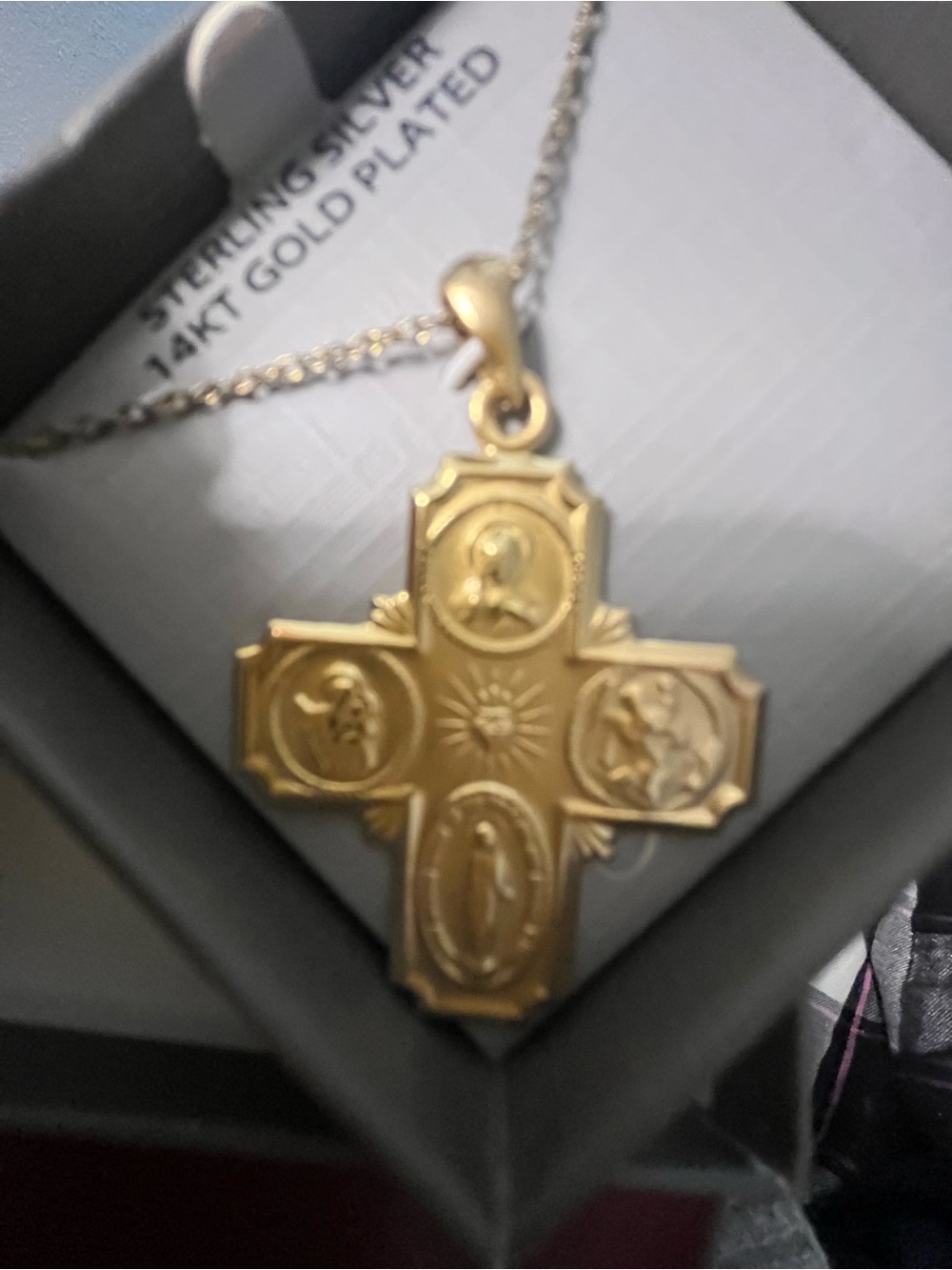 14KT Gold-Plated Sterling Silver Religious Cross Pendant Necklace - Gold
